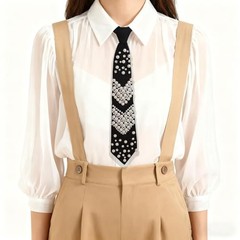 Black Pre-tied Ties with Artificial Pearls Adjustable Uniform Neckties G