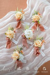 Set of 6 Terracotta & White Artificial Flower Boutonnieres for Men, Wedding &…