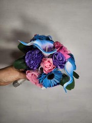 Pink Purple Blue Rose Calla Lily Sola Wood Bridal Wedding Bouquet Accessories