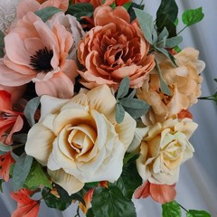 Peaches and Golden Yellows Garden Faux Silk Wedding Bouquet