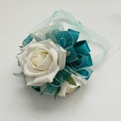 Now & Forever Keepsake Silk Rose Corsage with Crystal Bracelets – Teal