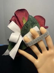 Vintage 1980s Silk Wrist Corsage Burgundy Double Rose White Ribbon, 5” FREE SHIP