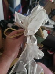 Vintage 2 Cileruide beige rose wrist corsage features gold leaf ribbons Door…