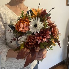 Bridal Wedding Bouquet Lovely Budget Minded Faux Bubble Pearl Blue + Fall Colors