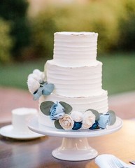 2PC Dusty Blue White Navy Wedding Cake Flower Garland Sola Wood Topper Decor