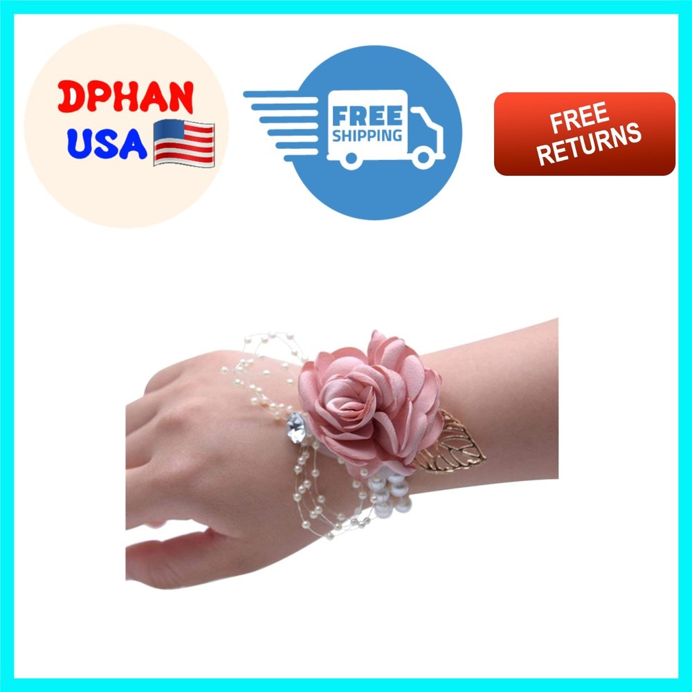 Bridal Silk Wrist Flower with Gold Leaf Accents – Stylish Wrist Corsage Set of 4