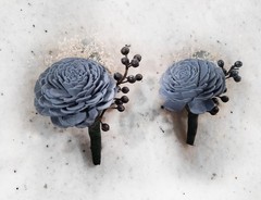 Dusty Blue Gray Bridal Bouquet Sola Wood Flower White Wedding Cascade Artificial