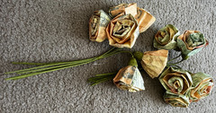 💛HANDMADE YELLOW/GREEN MILLINERY PAPER ROSES BOUQUET • 2 BUNDLES 6 STEMS EACH