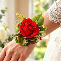 Handcrafted Floral Wrist Corsage – Elegant Red Rose for Weddings & Proms