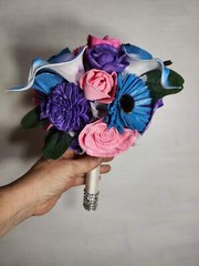 Pink Purple Blue Rose Calla Lily Sola Wood Bridal Wedding Bouquet Accessories