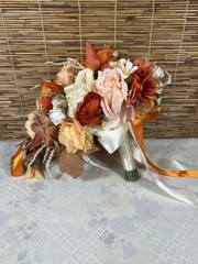 Wedding Bridal Floral Bouquet Real Touch Silk Orange Terracotta Flower 11″