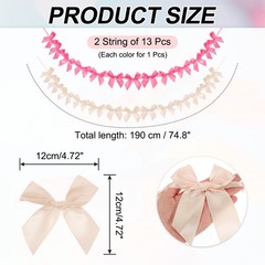 2 String of 13 PCS Champagne/Rose Red Bow Garland Banner Decoration Party Bow