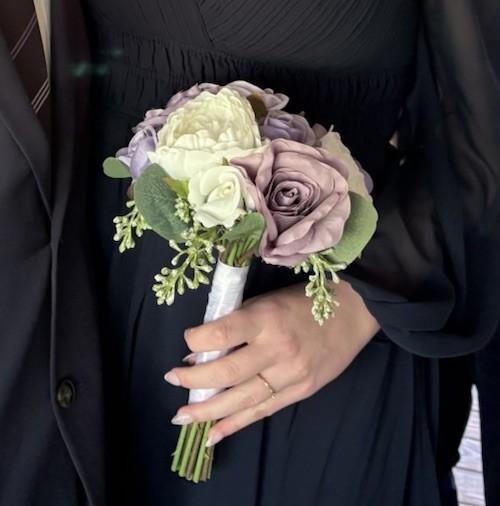 9” Round Bridesmaids Bouquet – Dusty Plum, Lilac & White | Silk Wedding Flowers