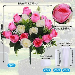 Hibsotco Set of 2 Artificial Cemetery Flowers with 2 Bouquets, White & Pink