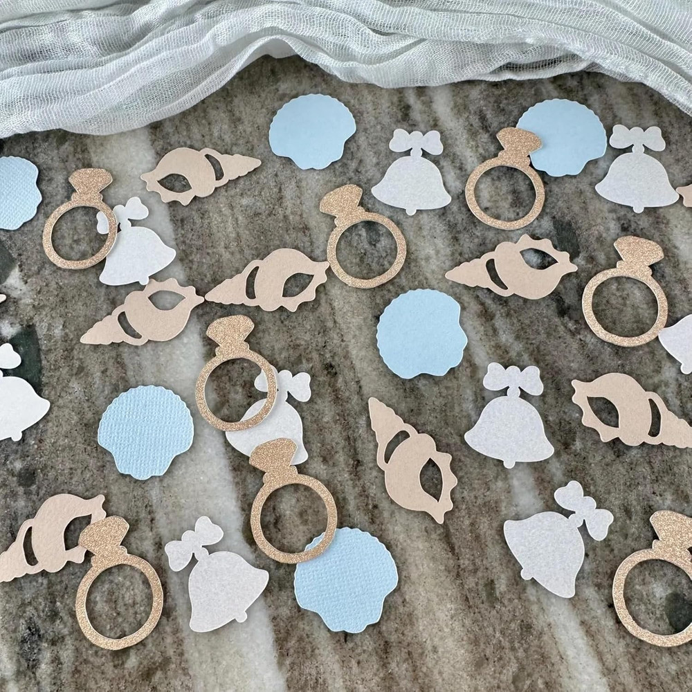 100PCS Seashells and Wedding Bells Confetti,Bachelorette Table Decoration for Oc