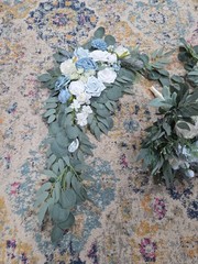 Dusty Blue Wedding Bouquet for Bride Blue and White 2 Pc Arch NEW