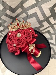 Burgundy Gold Quincenara Ramo Sweet 16 Bridal Wedding bouquet and crown