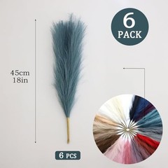 Faux Pampas Grass Decor 18-Inch Short 6 Stems Dried Flowers Peacock Teal Blue