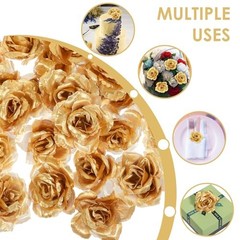 Psyqtsuary Gold Roses Artificial Flowers, 30 Pcs Fake Silk Gold Flowers Real