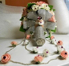 Bridal Bouquet Pink White Roses 2 Hanging Extensions Decoration Fuschia Silver