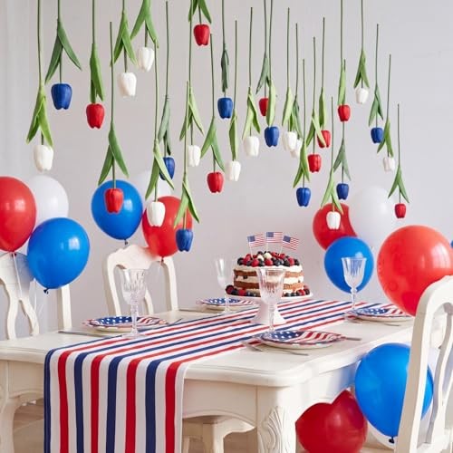 Pack 5 ft Artificial Tulips Hanging Independence Day 12 Red, White, Dark Blue