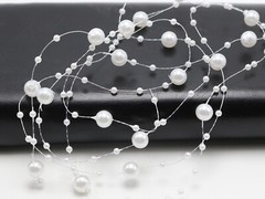 60 Meter White Pearl Beaded Garland Wedding Bouquet Decoration Craft on Spool