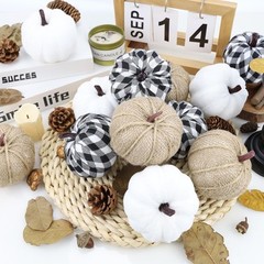 SITUMEIZI 12 Pcs Pumpkins Fake Harvest Velvet White Black Burlap Color