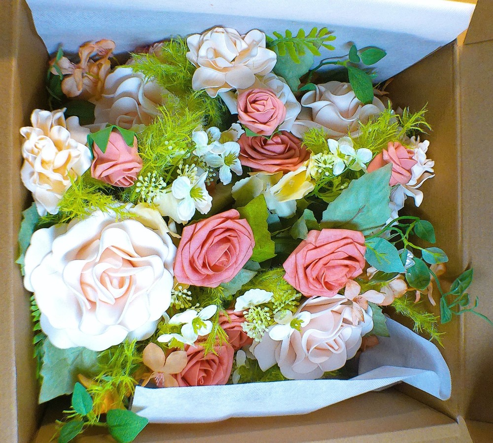 Ling’s moment Artificial Flowers Pink Bridesmaid Bouquet Set of 4 w/Lace Ribbons