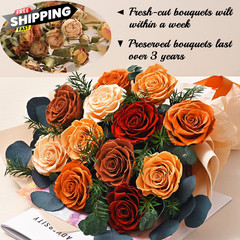 Flower Bouquet 12-Piece Preserved Roses Yellow 12 Roses, Yellow-12