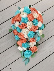 Coral Turquoise Bridal Bouquet Sola Wood Cascade Blue Tropical Wedding Flowers