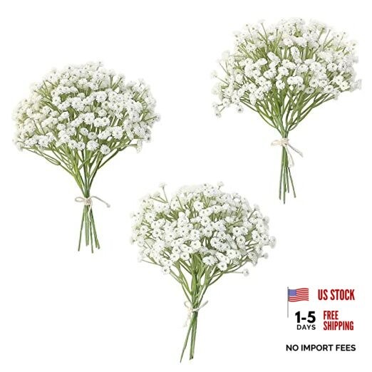 18pcs Artificial Babys Breath Gypsophila Greenery Sprays, Real Touch White