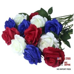 Artificial Roses Flowers, 12 Pcs Red White Blue 12-PCS Red, White, Blue