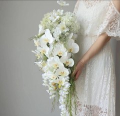 white Wedding Bridal, Bouquet, Rustic Wedding Flower, Orchid, Hydrangea