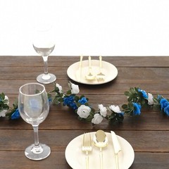 2 WHITE ROYAL BLUE 8 ft long Silk Mini Rose Wedding Garland Leaves Bendable