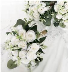Artificial White Rose & Eucalyptus Wedding Flower Bouquets Set of 6, 9in x 11in