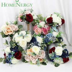 Navy Blue & White Bridesmaid Bouquets – Set of 6 Artificial Flower Arrangements