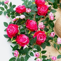 2 PCS 12FT Bendable Flower Garland, Artificial Rose Vine Hanging 2pcs Fushia