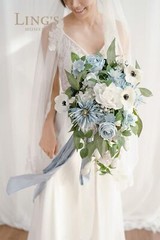 Ling’s Moment Dusty Blue Bridal Bouquet Cascading, Wedding Bouquets for Bride…