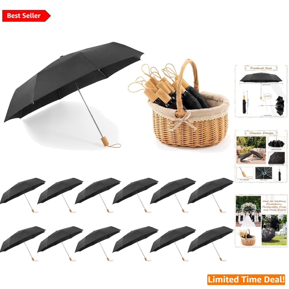 Wedding Umbrellas 21 Inch Black Pack of 12 Foldable Waterproof Windproof Stylish
