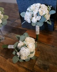 White Bridal Bouquet Artificial Sola Wood Wedding Flowers Bridesmaid Boutonniere