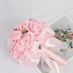 Elegant Crystal Pearl Bridal Bouquet with Satin Ribbons and Rhinestone Accents f