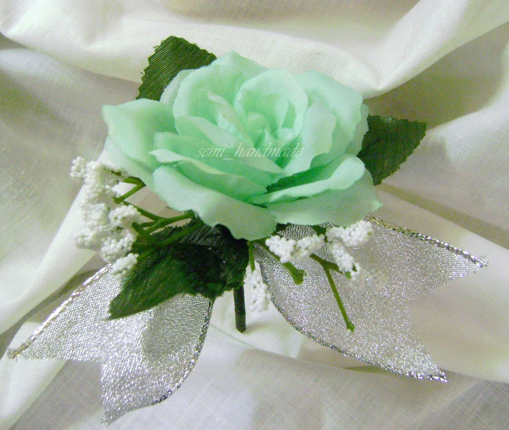 Mint~Peach~Ivory~Silver~Open Rose~Bud~Boutonniere~Corsage~Prom~Party~Quinceanera