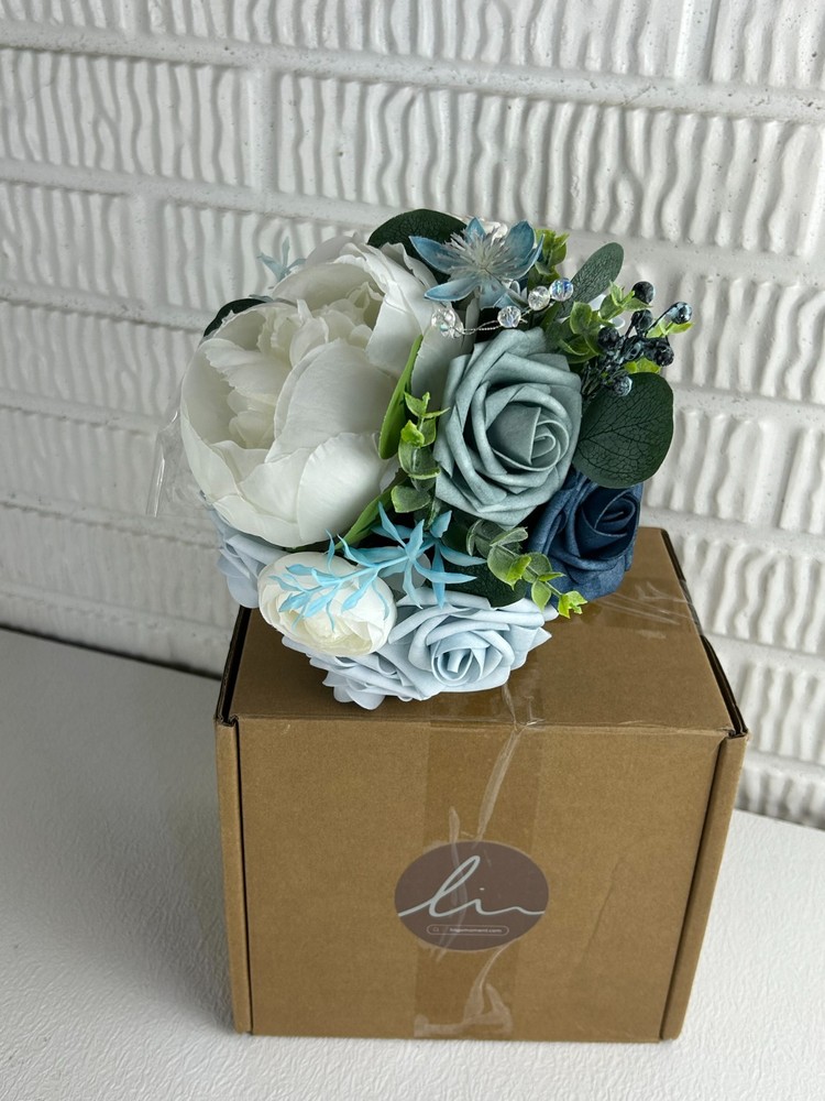 Ling’s Moment 7” Wedding Bouquet Navy Blue Bridal Bridesmaid Flowers NEW