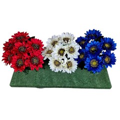 Artificial RED,WHITE,and BLUE SUNFLOWER BUSHES, SILK FLORAL CRAFT SUPPLY Set/3