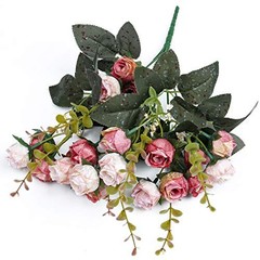 21 Heads Silk Rose Bouquet Artificial Flowers Mini Rose for DIY Wedding Pink