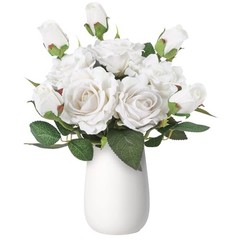 Artificial Rose Flowers 14.2” 5 Pcs Silk Roses with Stems Real Look for White