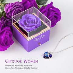 EleShow Preserved Real Purple Rose with Heart Necklace, A1_purple