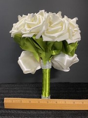 Wedding Flower Rhinestone Bouquet Bride Bridesmaid Rose Satin Bridal Large 11×9″