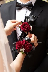 Black Burgundy Calla Lily Corsage and Boutonniere Set for Weddings and Proms