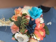 Wedding flowers bridal bouquets bridal pkg. TEALS And CORAL 7 bouquet